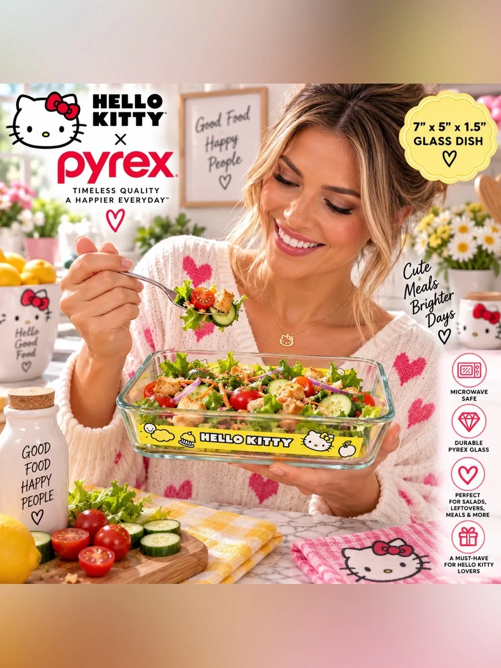 Hello Kitty Yellow Trim Clear Glass Bakeware Dish